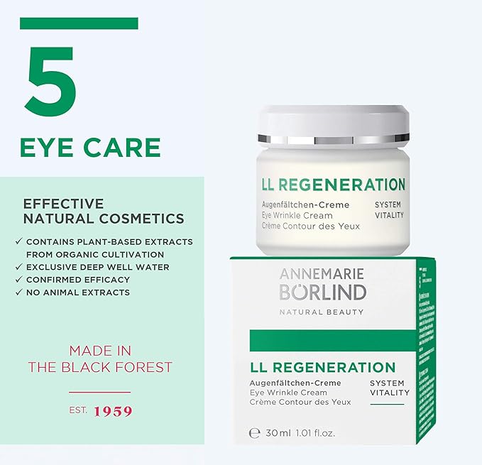 ANNEMARIE BÖRLIND – LL REGENERATION Eye Wrinkle Cream – Natural Vitamin C + E Anti Aging Eye Cream with LL BIOCOMPLEX for Smoothed, Brighter, and Plump Skin With New Elasticity – 1.1 Oz