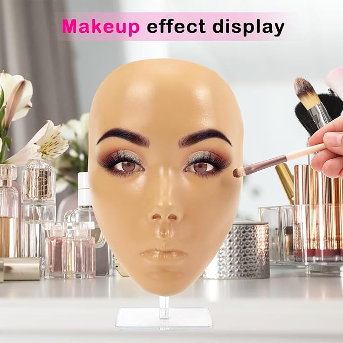 3D Makeup Practice Face Board,Reusable Silicone Makeup Practice Face/Makeup Mannequin Face,with Makeup Brushes Set&Dual head Eyebrow Pencils&a Pair of Eyelashes&a Makeup Bag&makeup remover towel