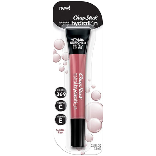 ChapStick Total Hydration Vitamin Enriched Subtle Pink Tinted Lip Oil Tube, Lip Care - 0.24 Oz