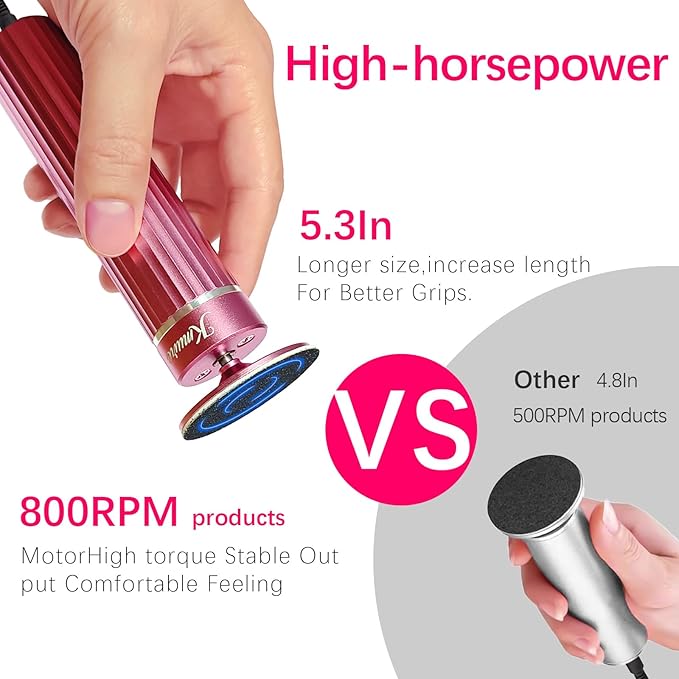 5.3'' Electric Foot Callus Remover with 80pcs Sandpaper Discs & Brush, Professional Aluminum Ergonomic Pedicure Tool, Stepless Speed & Reverse Control for Dead Skin Removal (Pink)