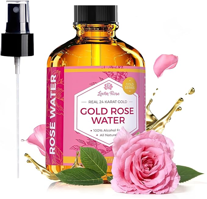 24 Karat Gold Rose Water Toner by Leven Rose Natural Moroccan 24K Rosewater Toner 4 oz