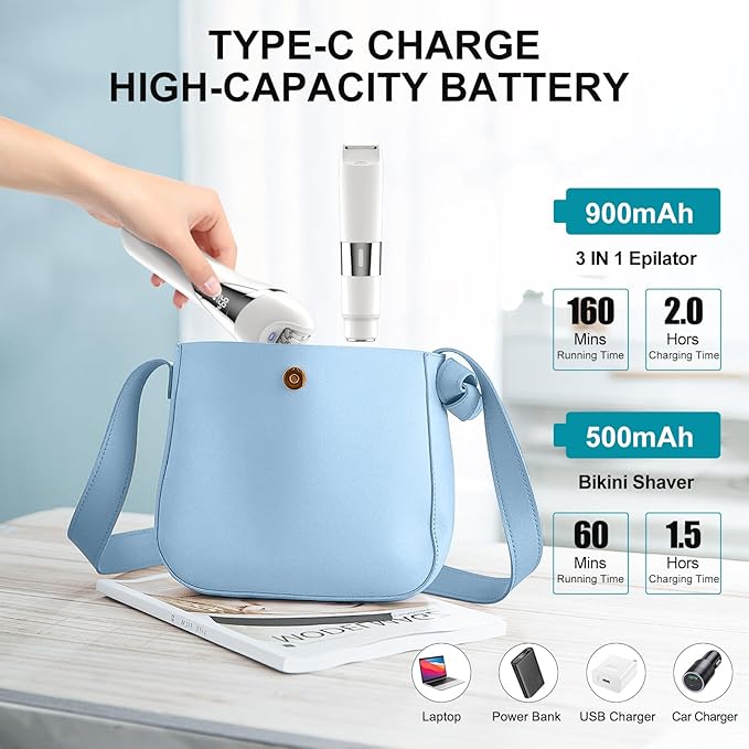 Electric Bikini Epilator for Women, 5 in 1 Hair Removal for Face, Chin, Arm, Leg, Armpit, Bikini Trimmer, IPX6 Waterproof, USB Rechargeable, Wet & Dry Lady Shaver,2 Speeds & 5 Cutter Heads