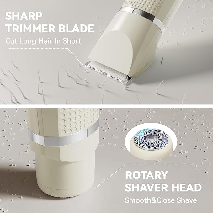 3-in-1 Electric Razor for Women - Waterproof Bikini Trimmer,Rechargeable Electric Shaver for Lady,Pubic Hair Trimmer Women,Personal Trimmer Groomer for Body Hair (Cream, LY)