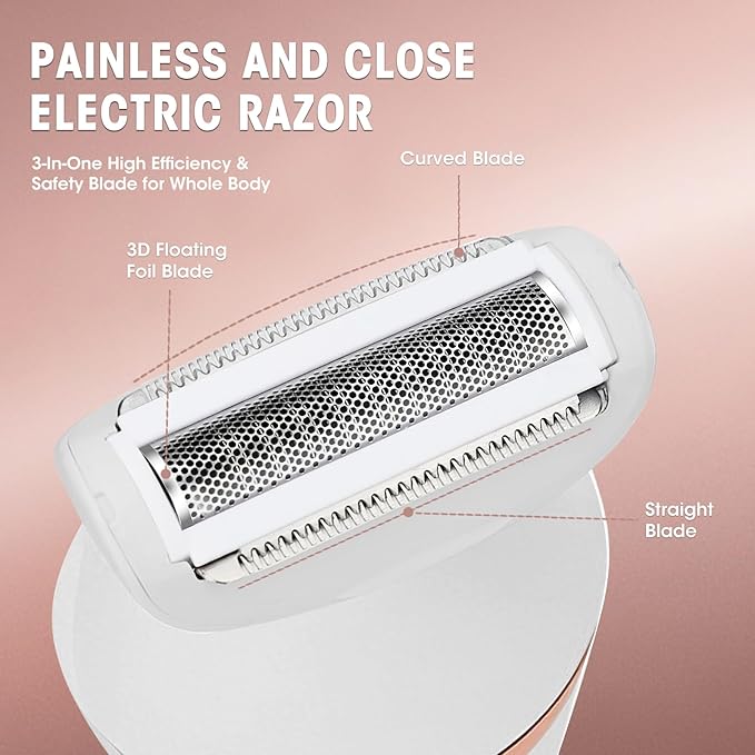 Electric Shavers for Women, 4 in 1 Hair Removal Kit with Epilator Bikini Trimmer Face Razor Body Brush Face Massager Foot Callus Remover, IPX7 Waterproof Lady Razors Set for Legs Armpit Bikini Pubic