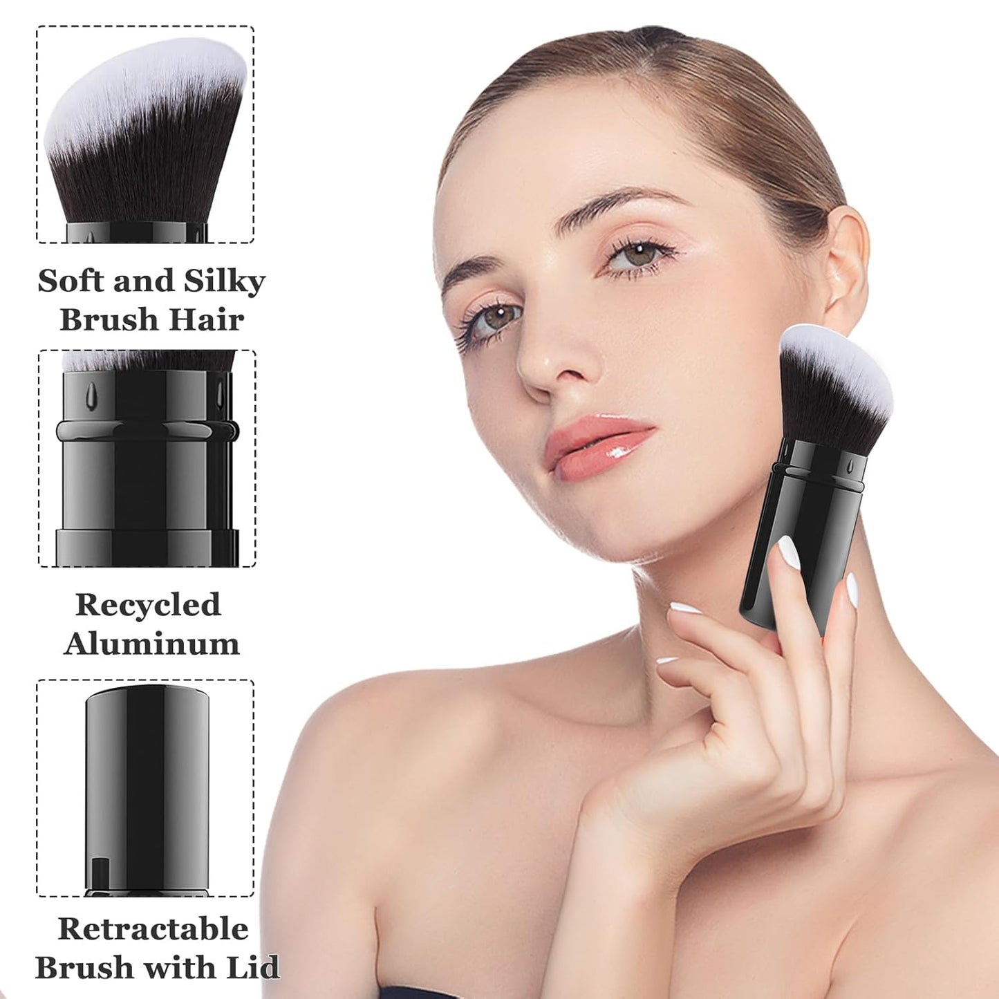 Falliny Retractable Makeup Brush, Angled Kabuki Powder Foundation Sunscreen Makeup Brush, Travel Face Blush Brush with Cover for Blush, Bronzer, Buffing, Concealer, Highlighter,Powder Cosmetics