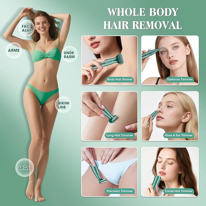 Electric Razor for Women,6 in 1 Women's Bikini Trimmer Shaver for Women & Men Pubic Hair, Private Area, Legs, Eyebrow,Face, Nose, Eyebrow, Body Hair Removal IPX5 Waterproof Wet & Dry