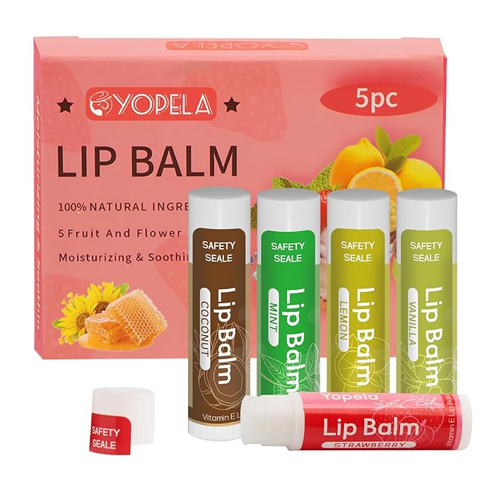 5 Pack Lip Balm Natural Lip Balm Bulk with Shea butter and Coconut Oil Moisturizing, Soothing, and Repairing for Chapped Lips Party Favors adults kids - 5 flavors 0.15 Oz