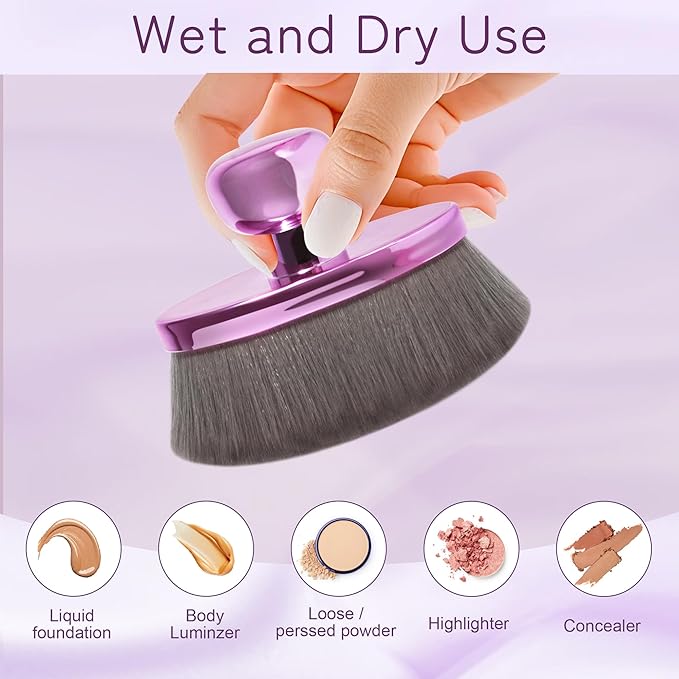 Extra Large Body Makeup Brush For Self Tanner, Leg Makeup &Bronzer Blend,116mm Oval-headed Kabuki Brush Provides More Even &Pretty Application, Sunscreen Face& Back Makeup Brush, Wet&Dry Use- Purple