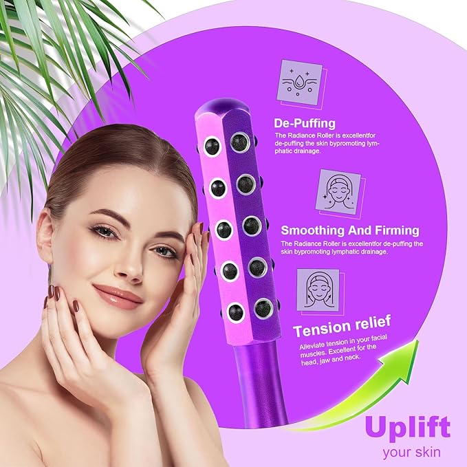 2025 Beauty Roller – Germanium Stone Face Sculpting Tool, Uplift Facial Massaging Beauty Tool, Firming Massage Wand for Skin Tightening, Portable Cooling & Sculpting (Purple)