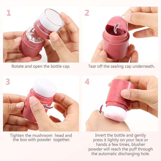 Boobeen Loose Blush Powder Air Cushion Blush, Face Blusher Cheeks Powder, Natural Highly Pigmented Soft Blush Makeup Long Lasting, Matte Finish