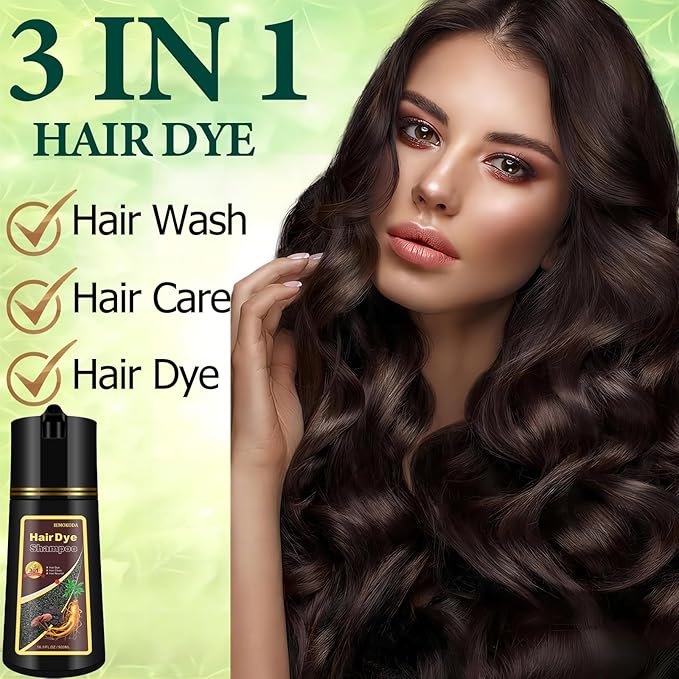 Instant Brown Hair Dye Color Shampoo 3 in 1 for Gray Hair Coverage - Herbal, Easy to Use, Long Lasting for Women & Men, 500Ml (Dark Brown)