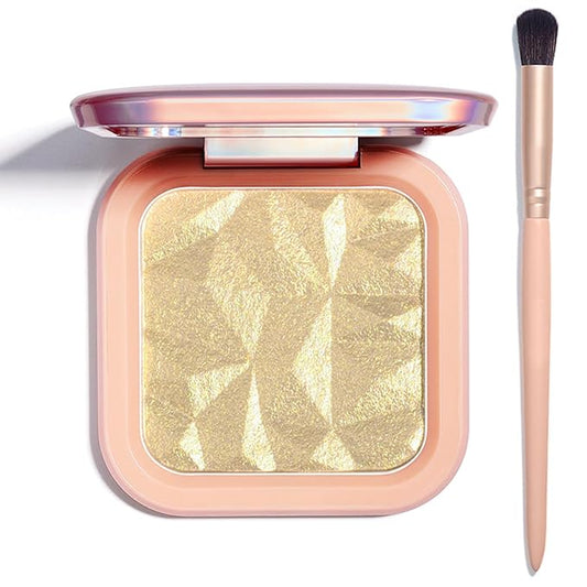 Highlighter Makeup Palette Shimmer Contour Palette Powder for Brighten Face Contour Gold Cheek Highlight Makeup, Long Lasting Highlighter Powder with Mirror for Illuminator Makeup (BEIGE GOLD)