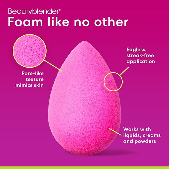 Beautyblender® | Original Pink Beauty Blender Makeup Sponge, Super-Soft Foam Easily Blends Foundations, Powders & Creams, Made in USA, Reusable, Washable, Streak Free Application, Vegan, Cruelty Free