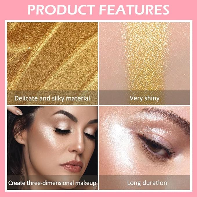 evpct Light Liquid Face Highlighter Makeup Waterproof Long Lasting Pearl White Gold Glimmer Glow Sparkly Glitter Body Shimmer Oil Liquid Luminizer Stick Highlight Illuminator for Face Body Cheeks Eye