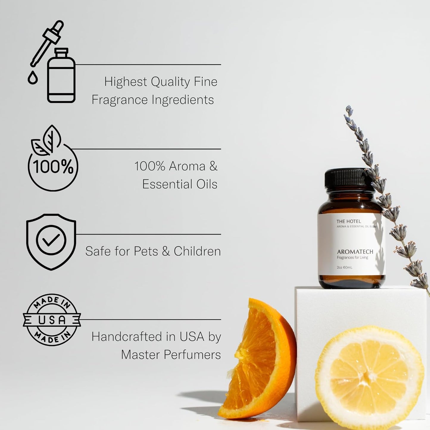 AromaTech The Hotel Premium Aroma Oil – Elevated & Luxurious Home Fragrance with Notes of Lavender, Citrus & Juicy Peach for Scent Diffusers, Cold-Air and UltraSonic Scent Machines – 60 mL