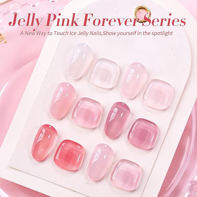 Born Pretty Jelly Gel Nail Polish Sheer Pink Gel Nail Polish Crystal Transparent Milky Gel Polish Kit Nail Art Varnish Collection Gift Set 7ML 6PCS