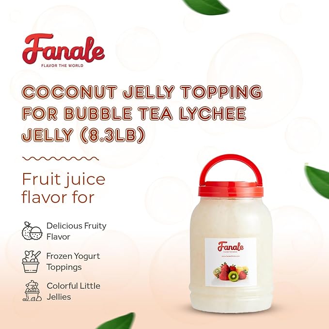 Fanale Coconut Jelly Topping nata de coco for Bubble Tea 8.3 lb | Lychee Jelly | for Boba Tea, Smoothies, Slushes, Desserts | 8.3lb | JEL005
