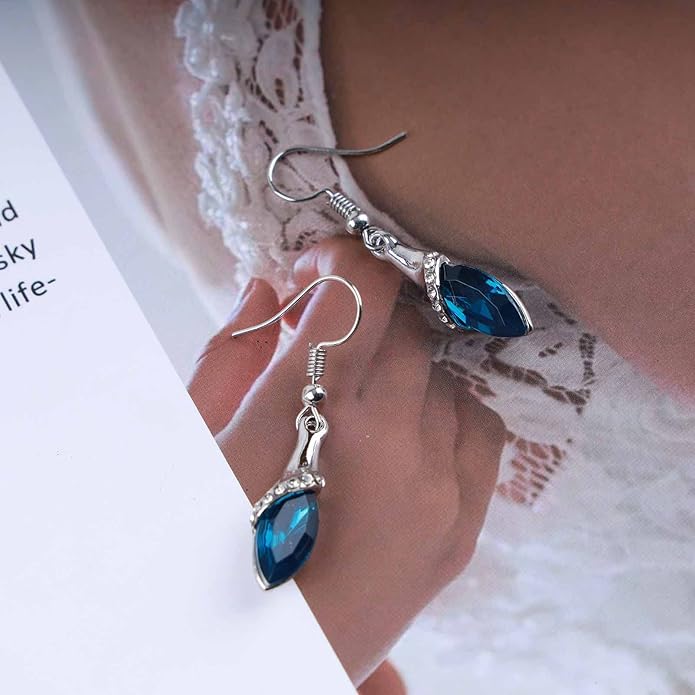 Bohemia Sapphire Drop Earrings Blue Crystal Dangle Hook Earrings Long Cz Blue Rhinestone Earrings Bridal Sapphire Earrings Jewelry for Women Gifts