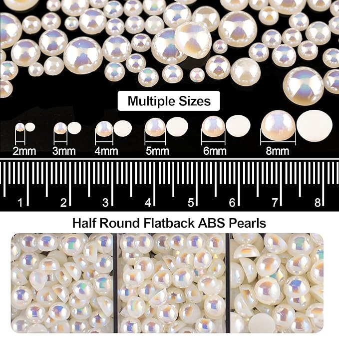 Flat Back Rhinestone+Half Round Pearl Kits Colorful Rhinestones+Beige AB Pearls With Picker Pencil And Tweezer For Home DIY And Professional Use