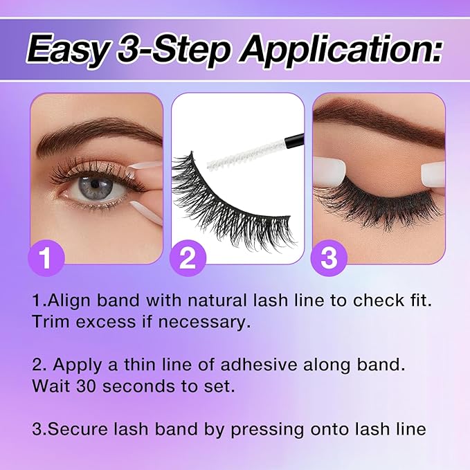 False Eyelashes Kit With Bond, Seal and Tweezer, 7 Pairs Fluffy Natural Look Fake Cat Eye Lashes Strips Thin Band Extensions Waterproof Easy Eyelashes for Beginners DF64