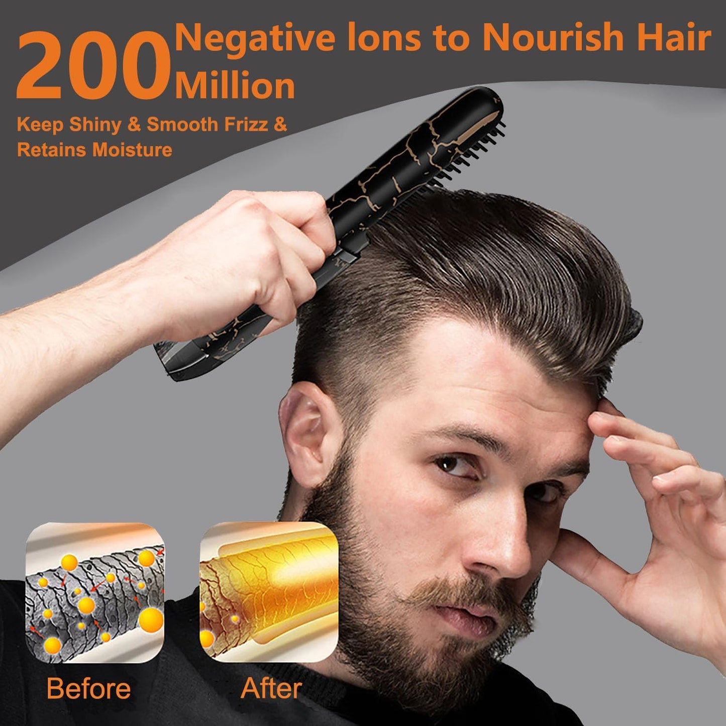 Beard Straightener for Men, Cordless Heated Beard Brush, Portable Beard Hot Combs, Ionic Mini Hair Straightener with 3 Temp Settings, Coarse Curly Hair Brush, Grooming Kit for Men