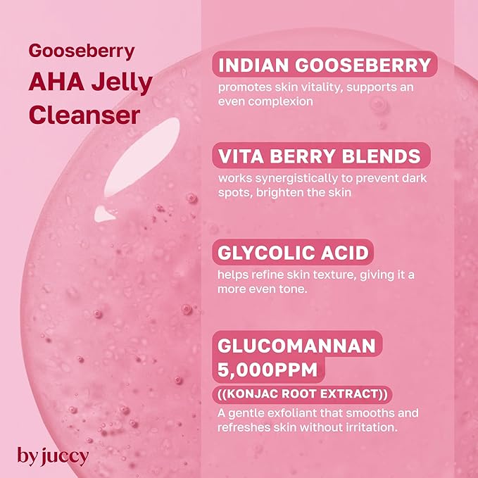 By Juccy Gooseberry AHA Jelly Cleanser | Gentle & Hydrating | Low PH | Glycolic Acid, Indian Gooseberry, Sea Buckthorn | Exfoliates Dead Skin CellsㅣKorean Face Wash | Korean Skin Care | 4.05 Fl.oz