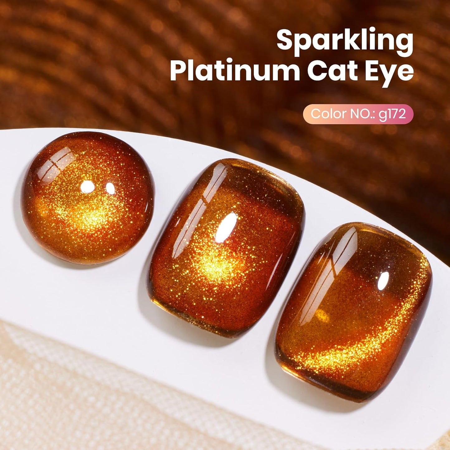 Beetles Brown Cat Eye Gel Nail Polish - Amber Glint Cat Eye Gel Polish, 15ML Fall Brown Gold Powder Magnetic Glitter Gel Polish Soak Off UV French Nail Art Salon DIY Manicure Gift for Women