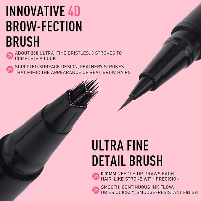 Dual Ended Microblading Eyebrow Pen - 2 in 1 Liquid Eyebrow Pencil with Brow-Fection Angled Brush & Precise Detail Brush-Tip, Shapes & Fills Hair-Like Looking Brows, Lasts All-Day, Brown