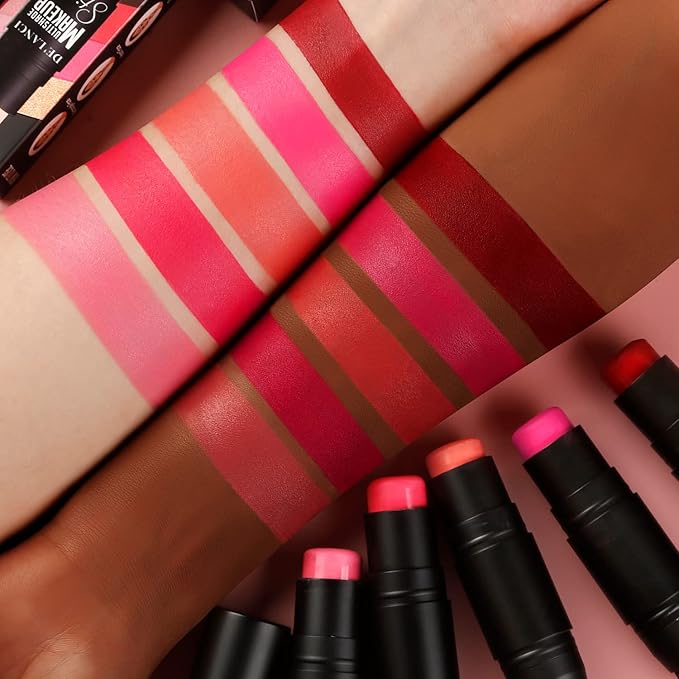 Creamy Blush Stick With Brush for Mature Skin/Lip/Eyes,Lightweight Luxuriously Blendable Rose Color Matte Multi Blush Stick for All Ages, Long Lasting Waterproof Cream Blush for Cheeks/Face #2