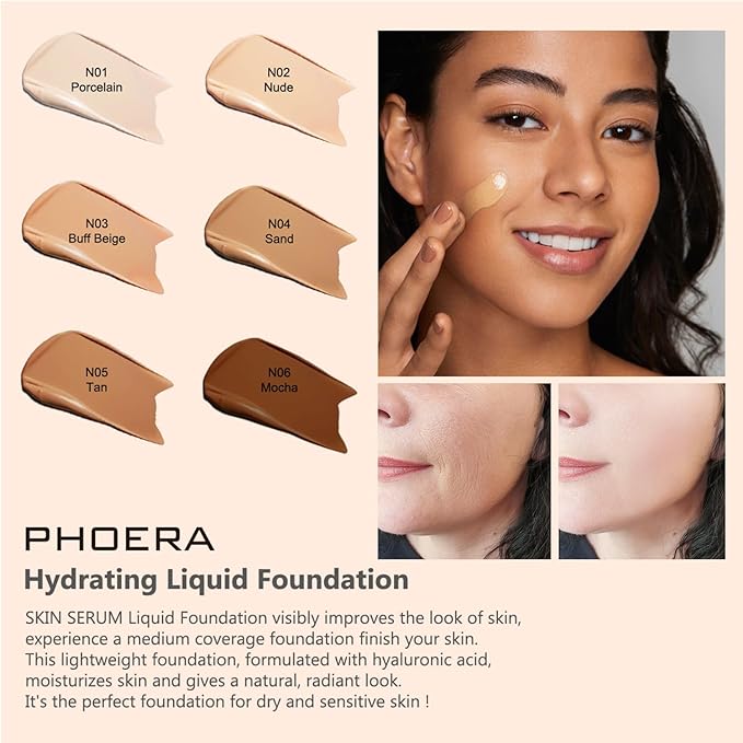 2024 New PHOERA Foundation Makeup for Mature Skin, Wrinkles Matte Natural Finish for a Flawless Complexion (N06 Mocha)