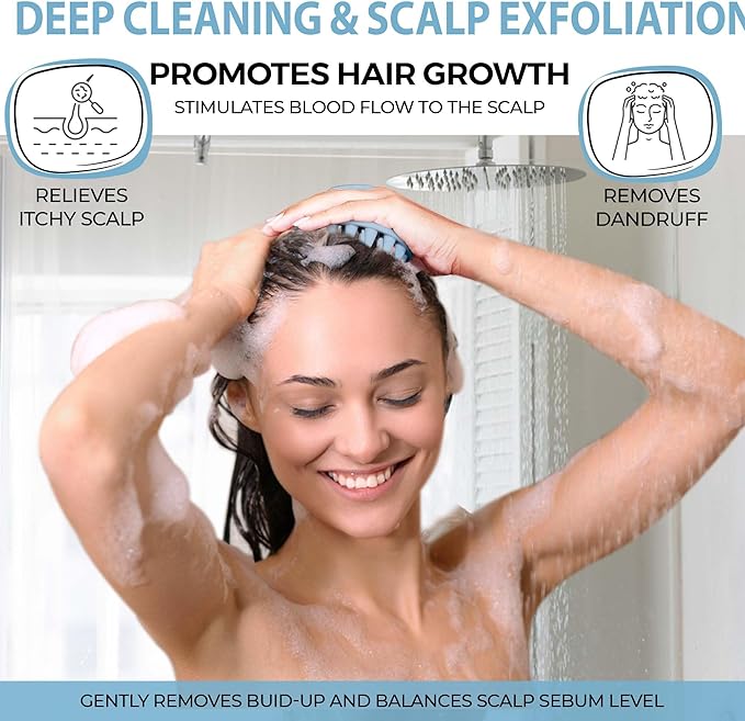 Fiora Naturals Scalp Massager Shampoo Brush - Silicon Scalp Scrubber & Exfoliator for Dandruff Removal and Hair Growth, Scalp Brush for Wet & Dry Hair, Shampoo Brush for Men, Women, Kids - BPA Free