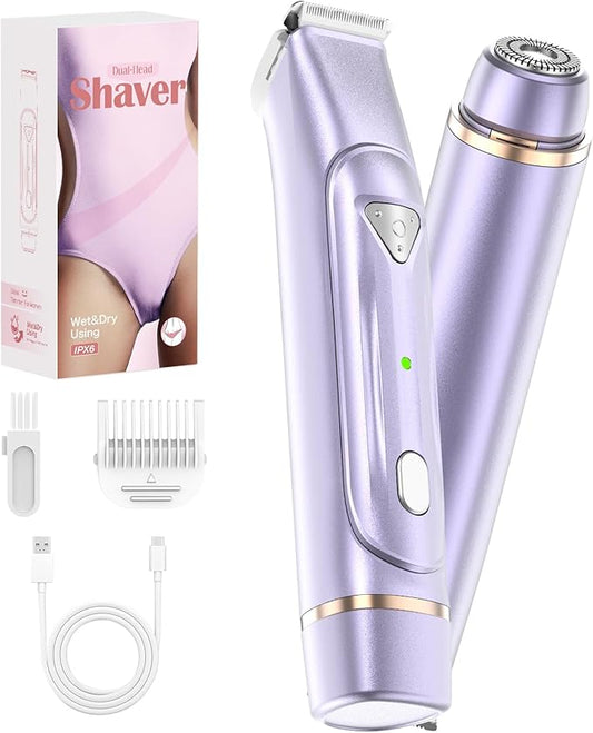 Electric Bikini Trimmer for Women - Dermave Bikini Shaver, Waterproof Dual Head Shaver (Purple)