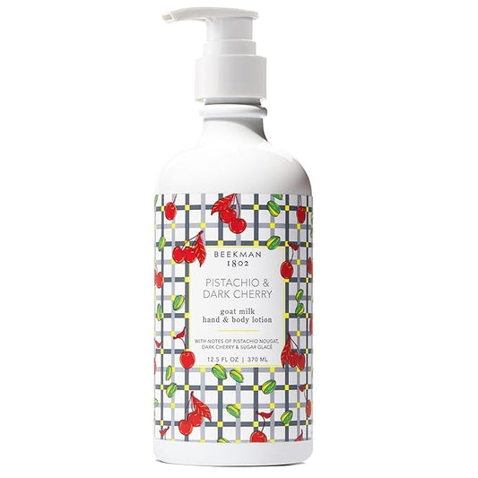 Beekman 1802 Pistachio & Dark Cherry Goat Milk Body Lotion- Scented - 12.5 oz - Hydrating & Deeply Moisturizing - With Shea Butter & Jojoba Seed Oil - Good for Sensitive Skin - Cruelty Free