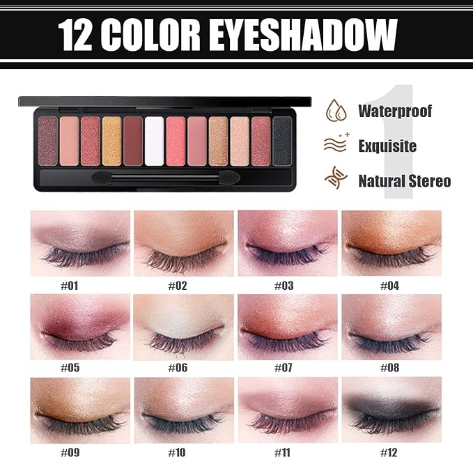 All in One Makeup Kit for Women Full Kit, includes 12 Colors Eyeshadow, 5PCS Brush Set, Eyebrow Pencil, Eyeliner & Mascara, Contour Stick, Primer & Liquid Highlighter With Cosmetic Bag Makeup Set