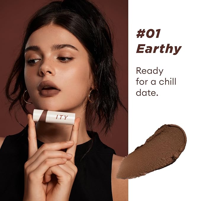 ITY Velvet Matte Finish Lip Stain-Mousse Textured Lip Clay, Red Shade, Conceals Lip Lines, Rich Pigment Lip Tint Lipsticks, 0.14 oz (4g) in Earthy, Berrylicious.