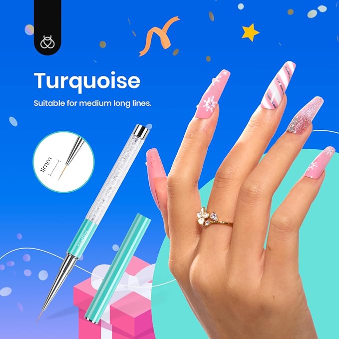 Beetles Gel Polish Nail Art Liner Brushes 5Pcs Painting Art Design Pen Set Diamond Application Rhinestone Handle Dotting Drawing Sizes 5 7 9 11 20mm Nail Design Gift for Women