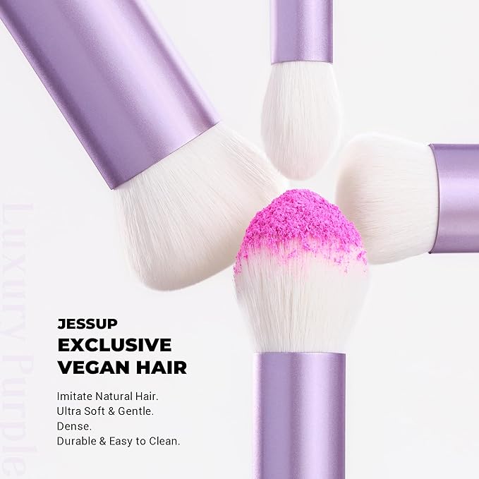 Jessup Makeup Brushes Set 4pcs Face Kabuki Brush for Foundation Contour Powder Blush Bronzer and Highlighter, Premium Synthetic Fiber Cruelty-Free, Luxury Purple T517