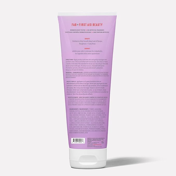 First Aid Beauty - KP Bump Eraser Body Scrub with 10% AHA, Keratosis Pilaris Skin Exfoliater with Glycolic and Lactic acids, Helps Reduce Chicken Skin Bumps, Safe for Sensitive Skin, 8 oz, 2ct