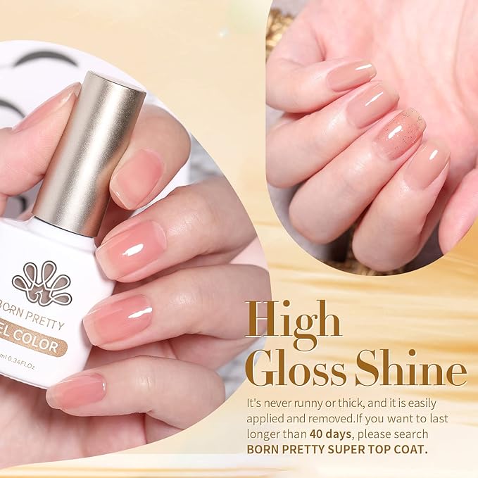 Born Pretty Jelly Gel Nail Polish Nude Set Crystal Transparent Translucent Sheer Clear 6 Colors Gift Collection Manicure Kit