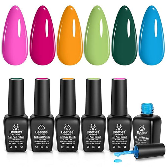 beetles Gel Polish Set - Hot Pink Green Blue Orange Gel Nail Polish Rainbow Boundless Energy Collection Holiday Nail Art Design Soak Off Uv LED Manicure DIY Home