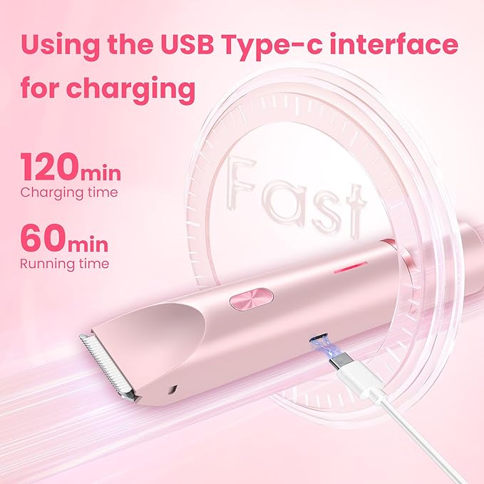 Bikini Trimmer for Women-2 in 1 Dual Head Electric Razors,USB Rechargeable Bikini Electric Shaver,IPX7 Waterproof Dry & Wet Use Body Hair Trimmer and Facial Hair Remover for Underarm Leg Body,Pink