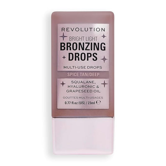 Revolution Beauty, Bright Light Bronzing Drops, Bronze & Glow Face & Body Drops Infused with Hyaluronic Acid, Summer Spice, 0.77 Fl. Oz.