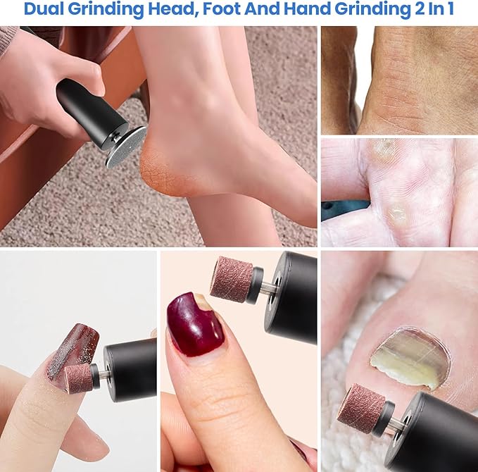 Electric Foot Callus Remover, 2 in 1 | 6 Speed Adjustable Foot File Nail Grinder with Sandpaper Disks, Professional Sander Pedicure Tool for Feet Dead Skin, Self Care Gifts for Women Mom Lover Friends