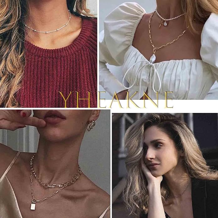 Boho Thin Beaded Choker Necklace Gold Station Ball Necklace Short Satellite Chain Necklace Everyday Minimalist Necklace Jewelry for Women and Girls