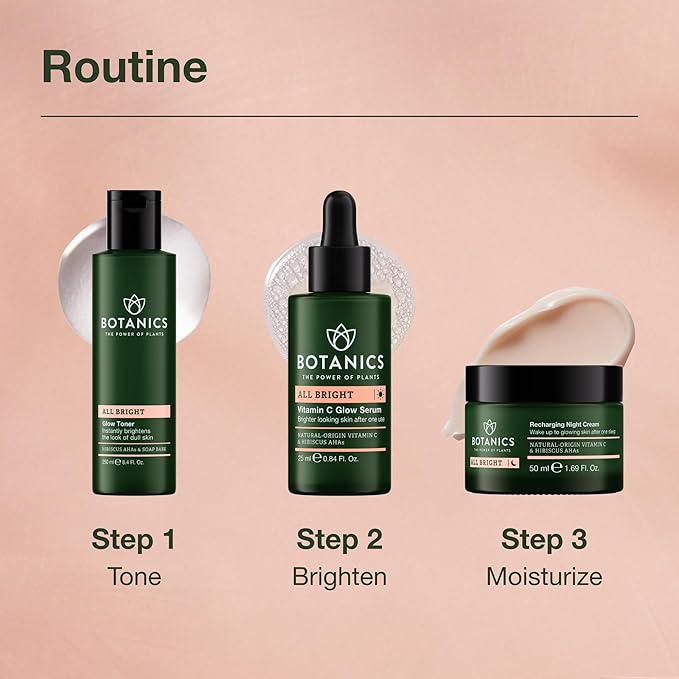 Botanics Glow Toner for Face - Enriched with Hibiscus AHA Exfoliant & Soap Bark - Non-Drying - Vegan and Cruelty-Free Face Toner for Women & Men (8.4 Fl Oz)