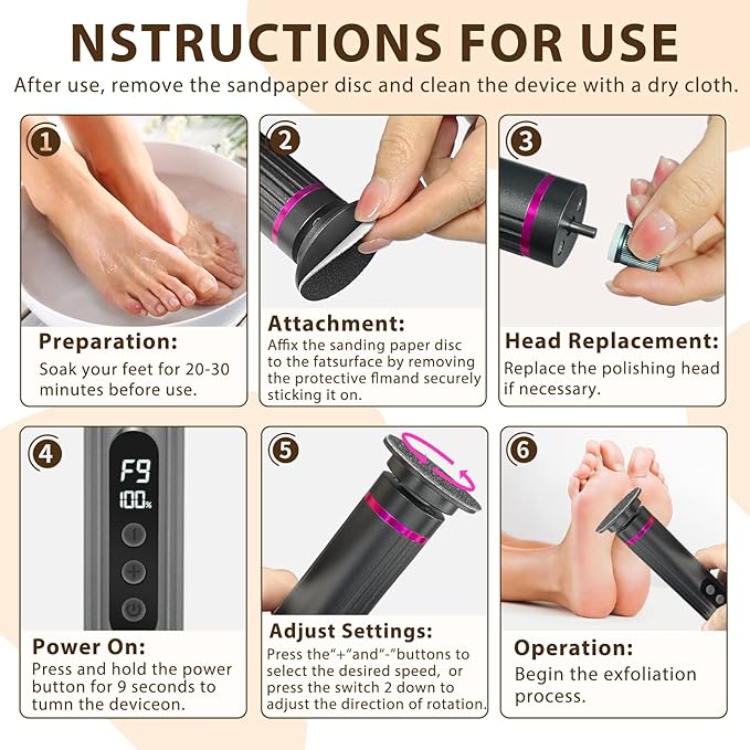 Callus Remover for feet- 2 in 1 Electric Foot File,Adjustable Speed Foot File with Sandpaper Discs & Grinding Heads, 9 Speeds Electric Foot Callus Remover, Pedicure Tools for Valentine's Day Gift