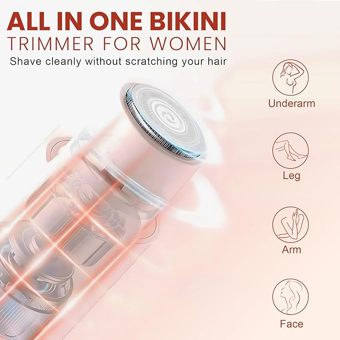 Dermave Bikini Shaver - Electric Bikini Trimmer for Women, Dual Head Shaver, 2-in-1 Womens Electric Razor (Pink)