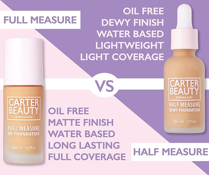 Carter Beauty Full Measure HD Foundation - Lightweight, Full Coverage Matte Formula - Water-Based Super Soft Skin Perfector - Vegan And Cruelty Free, Paraben And Sulfate Free - Sticky Toffee - 1.01 OZ