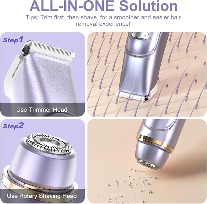 Electric Bikini Trimmer for Women - Dermave Bikini Shaver, Waterproof Dual Head Shaver (Purple)