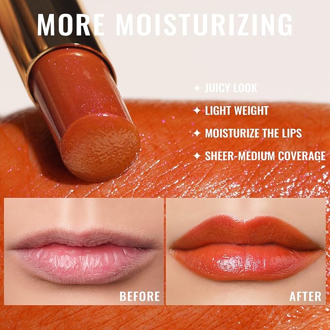 Oulac Moisture Shine Bright Red Lipstick - 2 in 1 Shimmer Lipstick & Lip Balm, Juicy & Glossy Finish, Long Lasting Hydrating, Smooth for Dry, Cracked and Chapped Lips, Vegan 2.2g/0.07oz (S01)